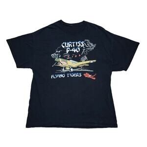 90s Vintage WW2 Flying Tigers Warhawk Airplane‎ Cascade Tee Shirt L